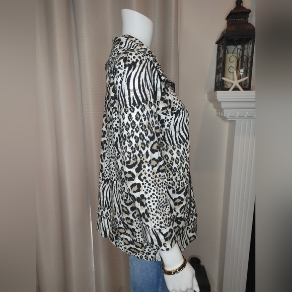 KIM ROGERS EXTENDED COLLAR ANIMAL PRINT JACKET,  Multi-Color S - Picture 4 of 8